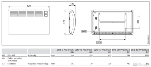 Stiebel Eltron CON 15 Premium elektromos fali konvektor LCD kijelzővel 1,5kW EU-ERP